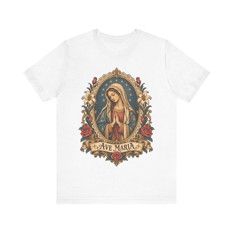 Ave Maria Shirt with hail Mary Praying Virgin Tee
