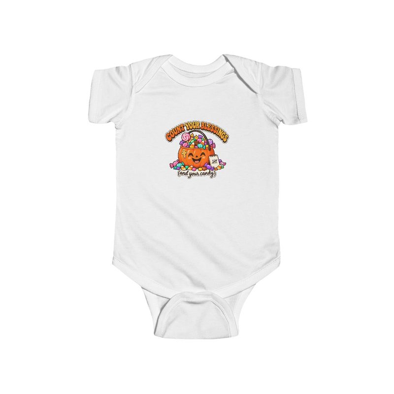 Baby Halloween Bodysuit with count Your Blessings Candy Pumpkin