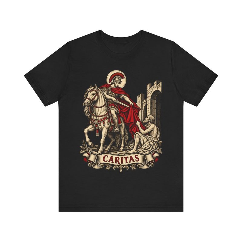 Saint Martin of Tours Shirt with caritas Cloak and Beggar Art