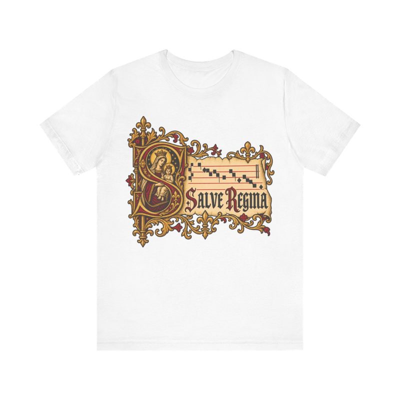 Salve Regina Shirt with hail Holy Queen Illuminated Manuscript Tee