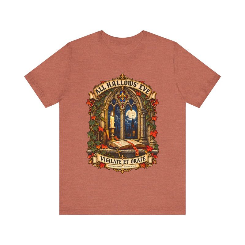 Vigilate et Orate Tee with all Hallows Eve Gothic Window